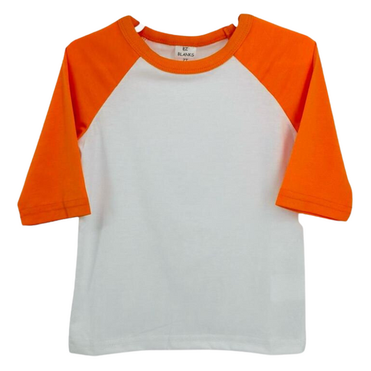 Infant and Toddler Blank Sublimation Raglan 3/4 sleeve T shirt